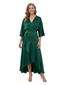 ChicSew V-Neck 3/4 Sleeve Satin High Low Hem Mother of the Bride Dress With Asymmetrical Ruffle