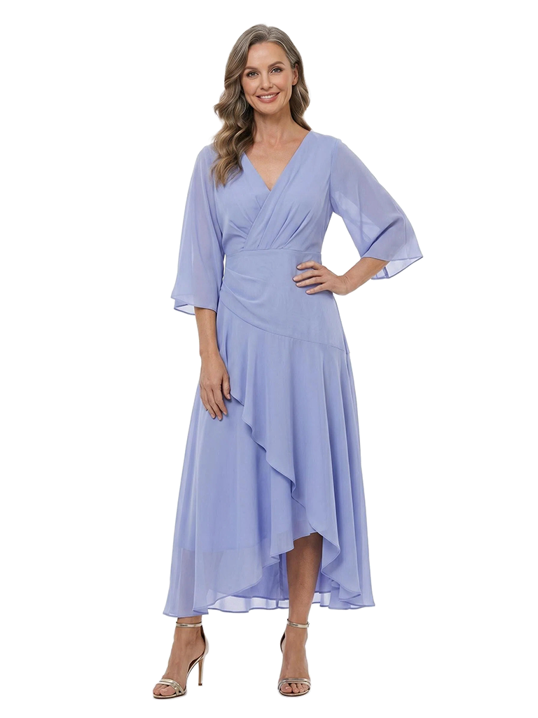 ChicSew V-Neck Long Sleeve Chiffon High Low Hem Mother of the Bride Dress