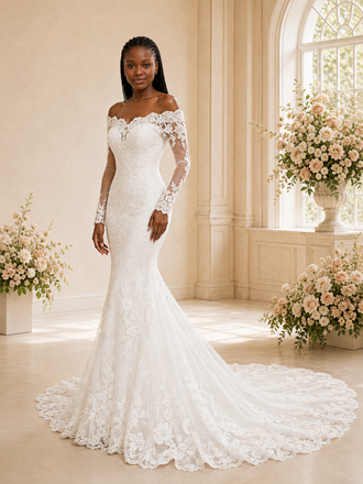 ChicSew Romantic Sexy Strapless Long Sleeves Lace Mermaid Maxi Wedding Dress