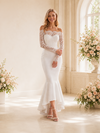 ChicSew Unique Lace Off The Shoulder Long Sleeves Satin Mermaid High‑Low Wedding Dresses