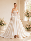 ChicSew Unique Lace Sweetheart Boning Pleated A-Line Satin Floor-Length Wedding Dress