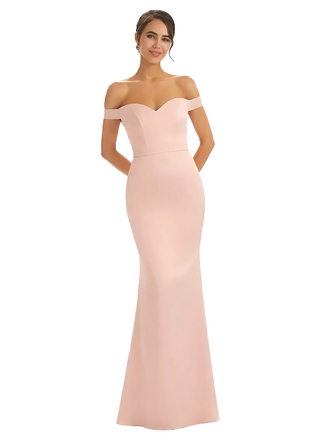 Sexy Off The Shoulder Mermaid Silky Satin Simple Floor Length Formal Evening Dresses