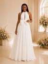 ChicSew Elegant Chiffon Halter Pleated A-Line Floor-Length Wedding Dress With Bow Knot