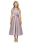 Simple V-Neck Short Sleeves Satin Tea-Length A-Line Mother Of The Bride Dresses