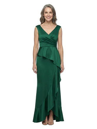 ChicSew V-Neck Sleeveless Asymmetrical Ruffle Floor Length Satin Mermaid Mother of the Bride Dress