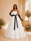 ChicSew Modern Strapless A-Line Ruched Satin Maxi Wedding Dress With Belt
