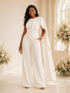 ChicSew Elegant Unique Cape Sleeve Floor-Length Wedding Jumpsuit With Pocket