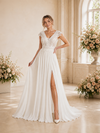 ChicSew Elegant Fancy A-Line V-Neck Lace Chiffon Side Slit Maxi Long Wedding Dress