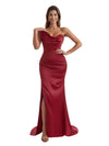 Sexy One Shoulder Side Slit Silky Satin Floor-Length Mermaid Bridesmaid Dresses