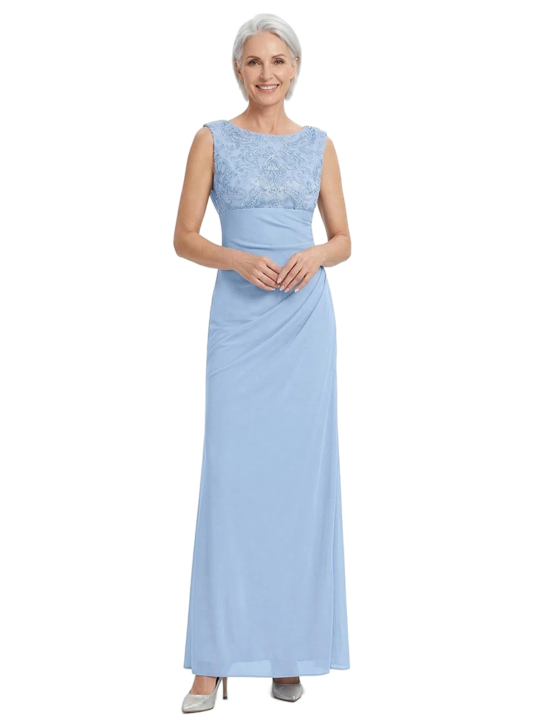 ChicSew Scoop Trendy Chiffon Sheath Mother Of The Groom Gown With Lace Bodice