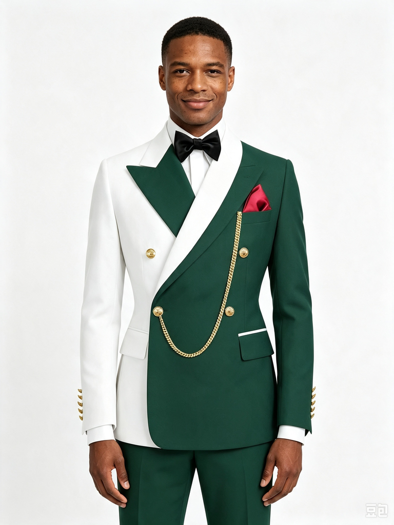 Color Blocking 3 Piece Men's Suit with Regular Fit and Sophisticated Peak Lapel