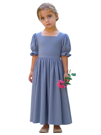 Beautiful Square Neck Short Sleeves Flower Girl Dress A-Line Soft Gown For Weddings Special Occasions