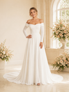 ChicSew Elegant Off The Shoulder Long Sleeves Crepe Chiffon A-Line Maxi Wedding Dress