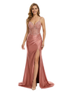 ChicSew Classy Spaghetti Straps V-Neck Corset Side Slit Prom Dress Lace Mermaid Formal Dresses