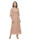 ChicSew Modest Chiffon Flutter Sleeve A-Line V-Neck Mother Of The Groom Gowns With Pleated Waist