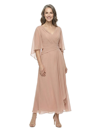 ChicSew Modest Chiffon Flutter Sleeve A-Line V-Neck Mother Of The Groom Gowns With Pleated Waist