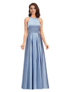 Elegant Halter Soft Satin A-Line Long Bridesmaid Dresses Online