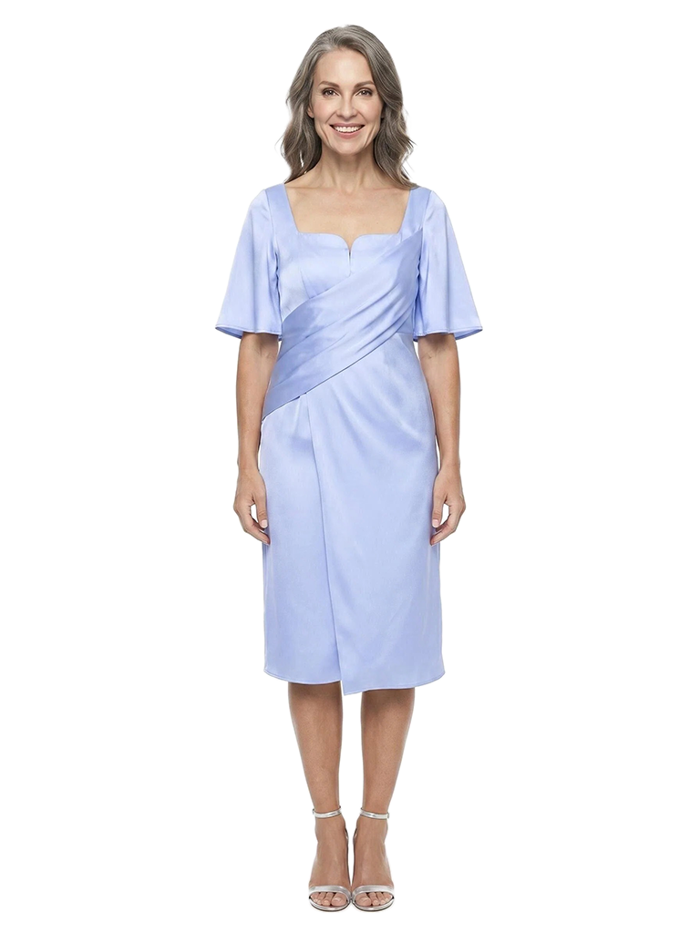 ChicSew Elegant Square Neck Mother Of The Groom Dresses Flutter Sleeve Satin Sheath Tea Length