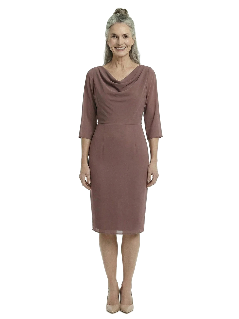 ChicSew Cowl Long Sleeve Knee Length Chiffon Sheath Romantic Mom Of The Groom Dresses