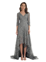 Elegant V-Neck 3/4 Sleeves Lace Chiffon A-line Floor-Length Mother of The Bride Dresses