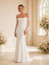 ChicSew Fancy Off The Shoulder Long Tulle Sleeves Mermaid Crepe Floor-Length Wedding Dress