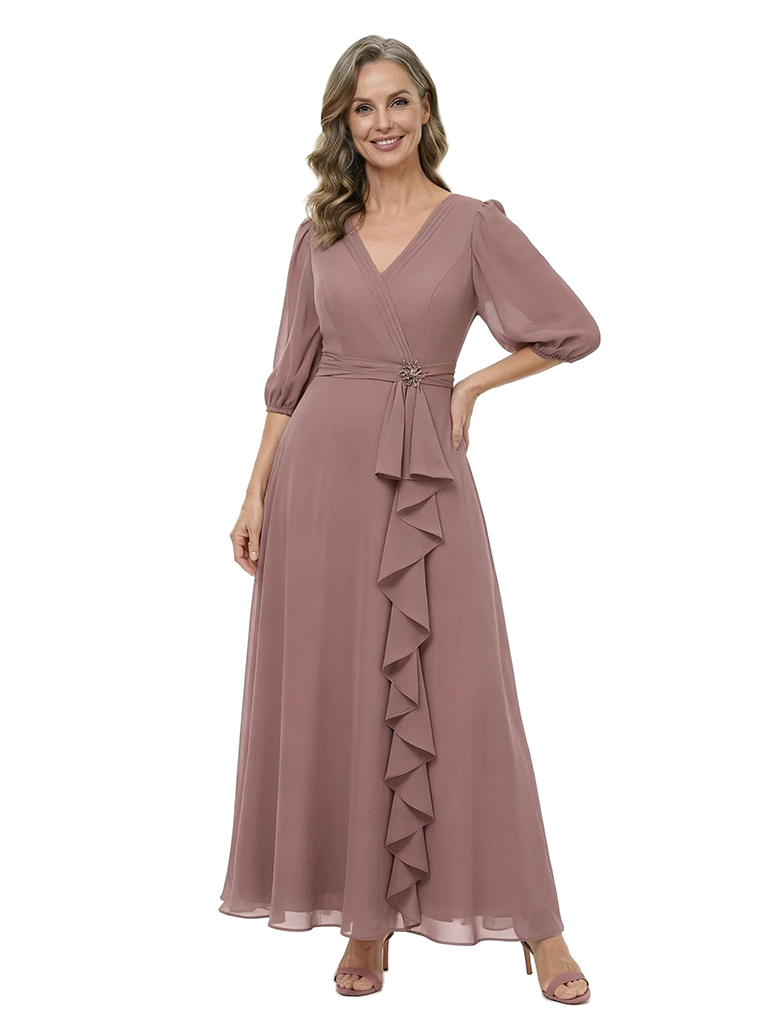 ChicSew Pretty A-Line V-Neck Chiffon Long Mother Of The Bride Dresses With Ruffle