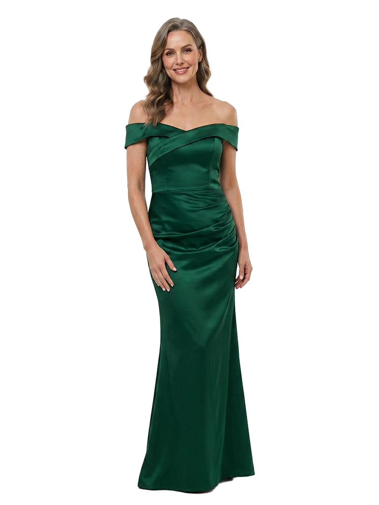 ChicSew Off The Shoulder Ruched Satin Mermaid Floor-Length Mother of the Bride Dress