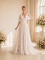 ChicSew Elegant V-Neck Half Sleeves Lace A-Line Floor-Length Wedding Dresses Online