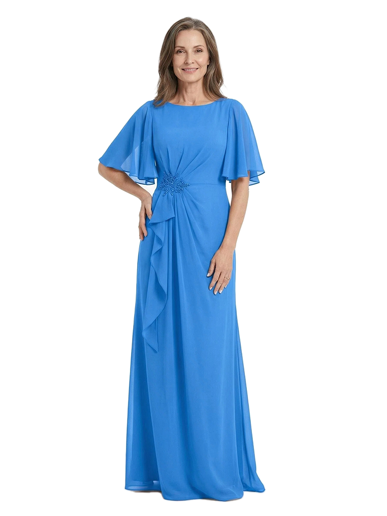 ChicSew Elegant Short Sleeves Ruffle Chiffon Mermaid Long Mother Of The Groom Dress