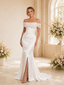 ChicSew Fancy Off The Shoulder Side Slit Ruching Mermaid Satin Floor-Length Wedding Dress
