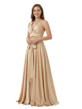 Sexy V-Neck Silky Satin A-Line Long Formal Dresses For Women