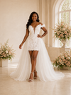 ChicSew Beautiful Off The Shoulder Lace Tulle Sheath High-Low Wedding Dress
