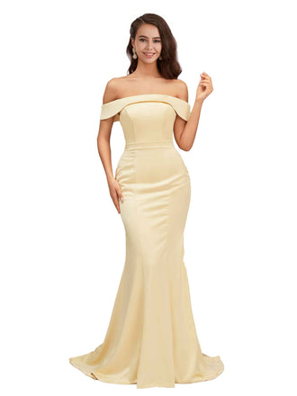 Elegant Off The Shoulder Soft Satin Simple Mermaid Long Bridesmaid Dresses Online