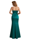 Sexy Strapless Silky Satin Mermaid Long Formal Dresses Side Slit