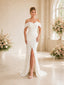 ChicSew Classic Off Shoulder V-Neck Ruching Side Slit Satin Mermaid Floor-Length Wedding Dresses