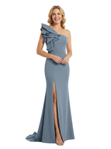 Chicsew Mother of The Groom Dress One Shoulder Side Slit Mermaid Ruffled Trumpet Maxi Gown