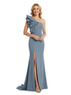 Chicsew Mother of The Groom Dress One Shoulder Side Slit Mermaid Ruffled Trumpet Maxi Gown