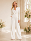 ChicSew Fancy V-Neck Long Sleeves Crepe Floor-Length Wedding Jumpsuit