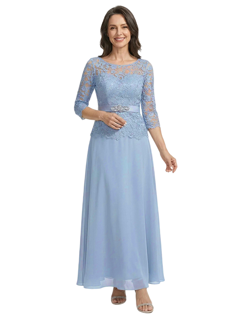 ChicSew Illusion Lace Long Sleeve Rhinestone Waistband Ankle Length Mother of The Bride Dresses