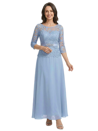 ChicSew Illusion Lace Long Sleeve Rhinestone Waistband Ankle Length Mother of The Bride Dresses
