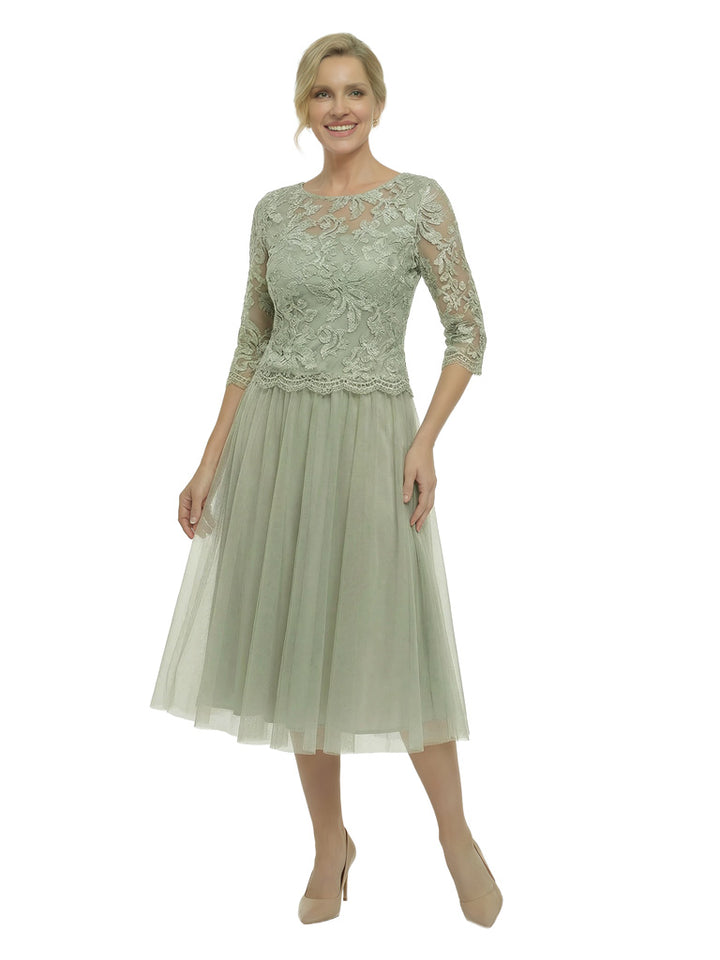 Elegant A-Line Jewel Lace Long Sleeve Mother Of The Bride Dress Chiffon Gown