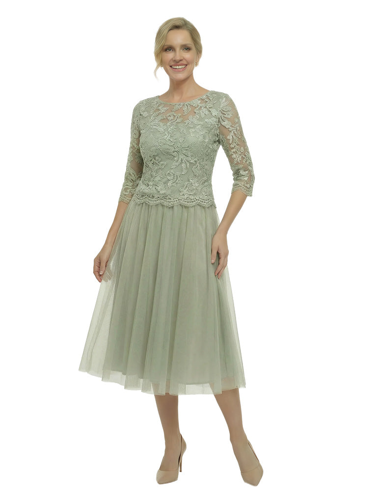Elegant A-Line Jewel Lace Long Sleeve Mother Of The Bride Dress Chiffon Gown