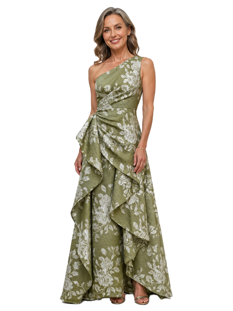 Chicsew Elegant Floral One Shoulder Ruched A-Line Floor-Length Mother of The Bride Dresses
