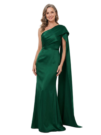 ChicSew One Shoulder Draped Cape Mermaid Satin Long Mother Of The Groom Gowns Sexy Unique Design