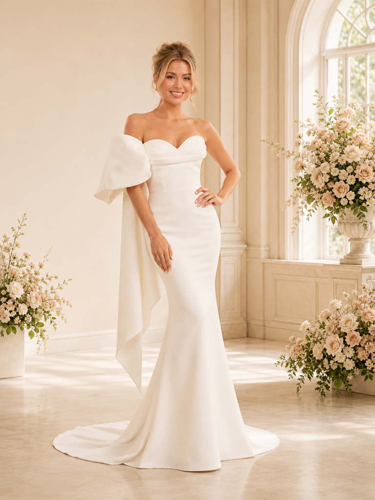 ChicSew Unique One Shoulder Crepe Mermaid Maxi Long Wedding Dresses