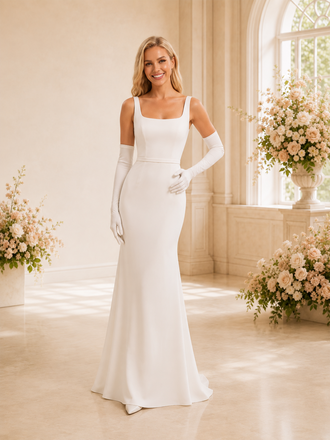 ChicSew Unique Square Neckline Crepe Mermaid Long Wedding Dresses Online