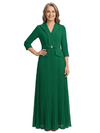 ChicSew V-Neck Long Sleeve Pleated Skirt Long Chiffon Mother Of The Bride And Groom Dresses