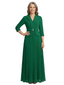 ChicSew V-Neck Long Sleeve Pleated Skirt Long Chiffon Mother Of The Bride And Groom Dresses