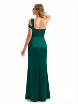 Sexy One Shoulder Silky Satin Mermaid Long Evening Gown Dresses For Women Side Slit