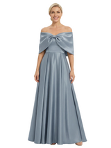Chicsew Elegant Off Shoulder Bow Knot Floor-Length Satin A-Line Mother Of The Bride Dresses